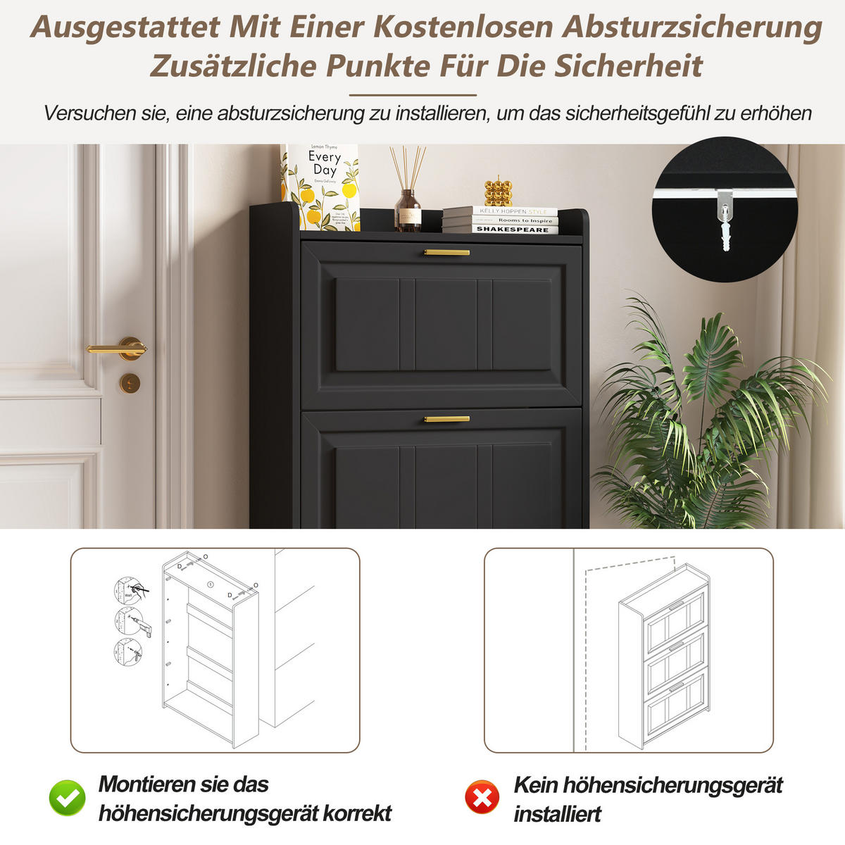 SCHUHSCHRANK Schwarz MDF 6 Fächer 70x24x120cm Stauraum - Schwarz, Holzwerkstoff (24/120/70cm) - FLIEKS