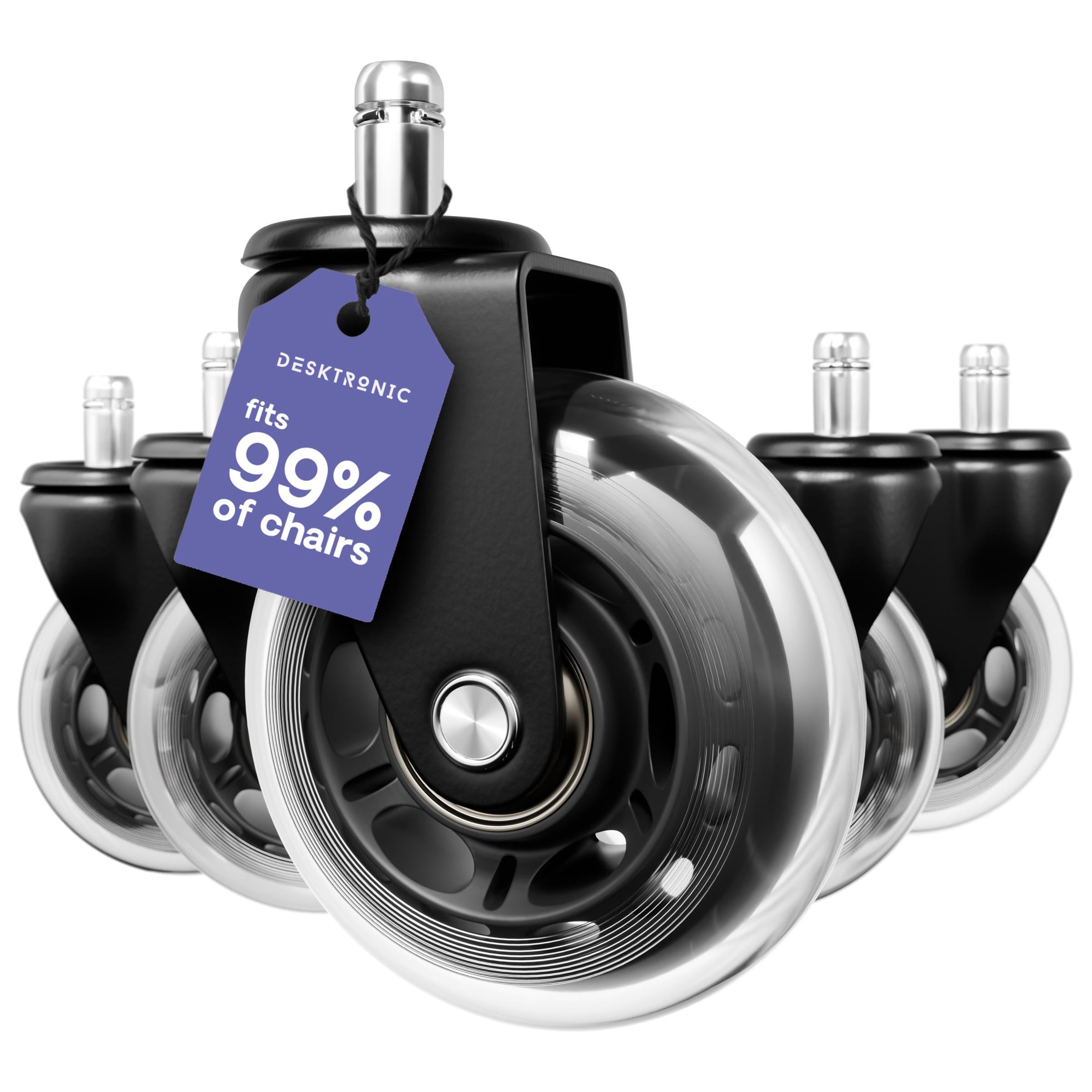 BÜROSTUHLROLLEN Schwarz, Ersatzrollen 360°, Set 5 Stück - Schwarz, Kunststoff (3.6/10.7/8.5cm) - Desktronic