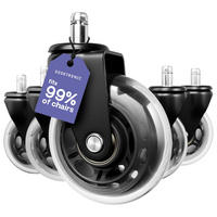 BÜROSTUHLROLLEN Schwarz, Ersatzrollen 360°, Set 5 Stück - Schwarz, Kunststoff (3.6/10.7/8.5cm) - Desktronic