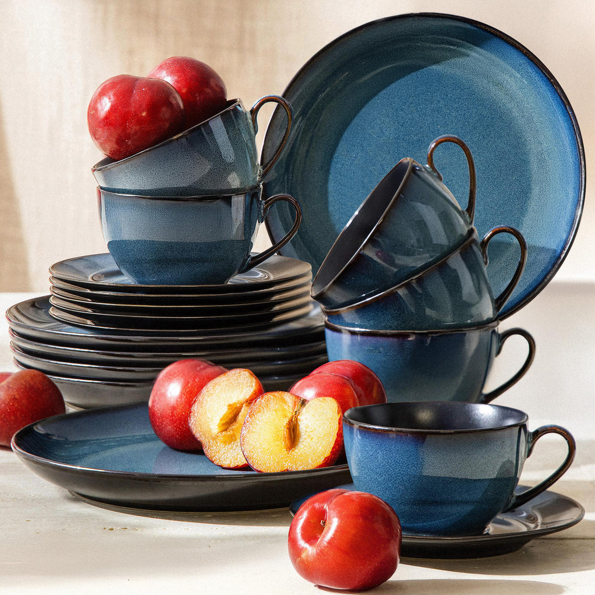 KAFFEESERVICE 6 Personen BALI 18-tlg - Blau, Keramik (9.5/6.5/9.5cm) - Ritzenhoff Breker