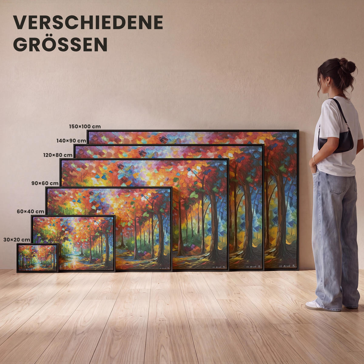 LEINWAND Bilder mit Rahmen - Landschaft - Wald - Farben - Natur - 150x100 - Multicolor, Textil (150/100cm) - MuchoWow