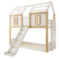 ETAGENBETT 90/200 cm Hausbett mit Rutsche, DE-41540, in Weiß/Natur - Weiß, Holzwerkstoff (90/200cm) - ComfortXL