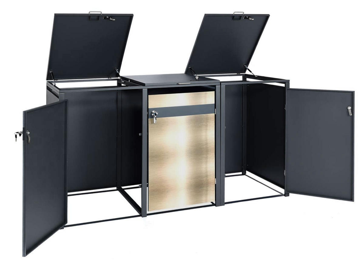 MÜLLTONNENBOX 3er 117x200x80cm Anthrazit Gold - Goldfarben, Metall (200/117/80cm) - PROREGAL