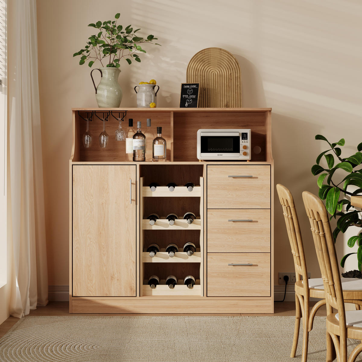 HIGHBOARD 120/40/121 cm mit Weinregal, LED & Steckdose in Natur/Weiß - Weiß, Holzwerkstoff (120/121/40cm) - BEAOK