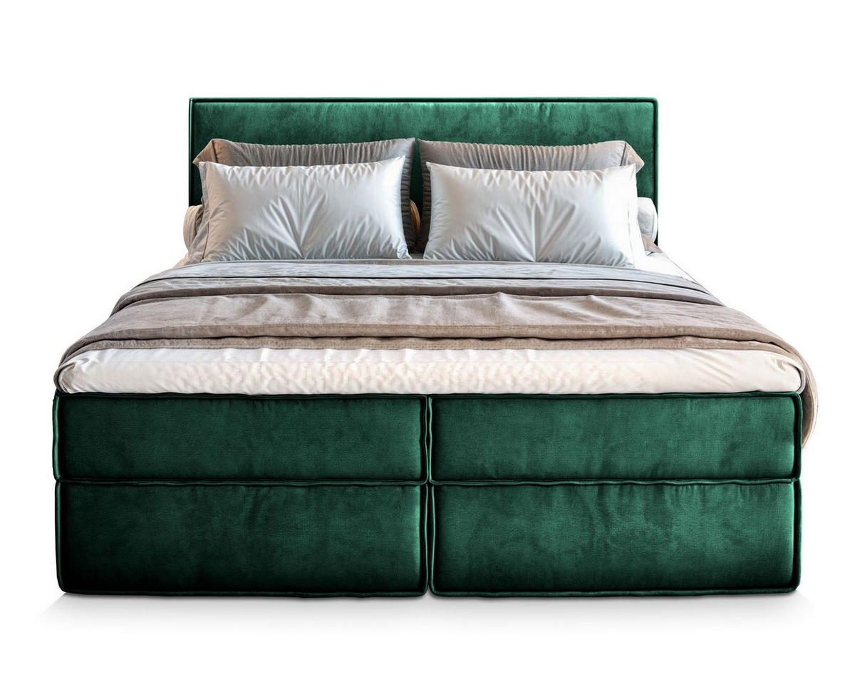 POSTEL BOXSPRING PELLIO 160x200 cm, s matrací a úložným prostorem, tmavě zelená - tmavě zelená, kompozitní dřevo/textil (160/200cm) - MASSENO