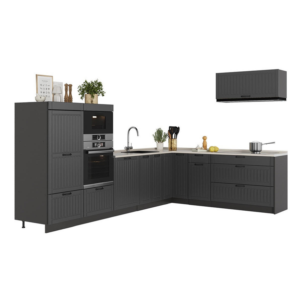 KUHINJA U OBLIKU SLOVA L Fame-Line, Tamnosiva/Antracit, 327 x 227 cm, RP Hrast - tamno siva/antracit, drvni materijal (327/153.6/60cm) - Vicco
