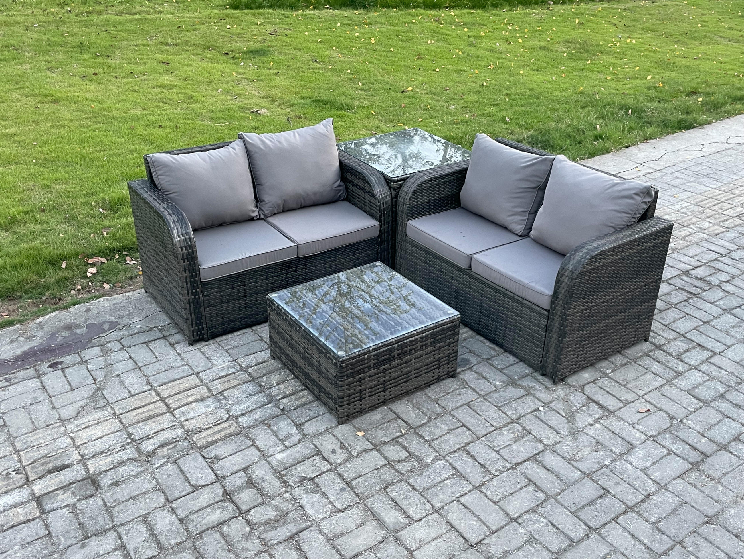 GARTENMÖBELGARNITUR Polyrattan Dunkelgrau 4-Sitzer - Dunkelgrau, Metall - Fimous