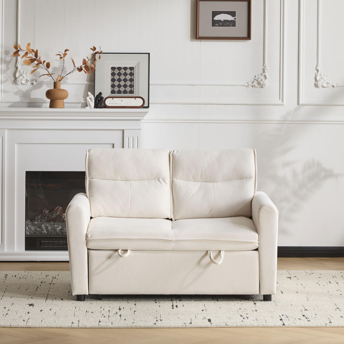 SCHLAFSOFA 2-Sitzer mit Ausziehfunktion und verstellbarer Rückenlehne Samt Beige 174/103/44 cm - Beige, Kunststoff (127/87/90cm) - OKWISH