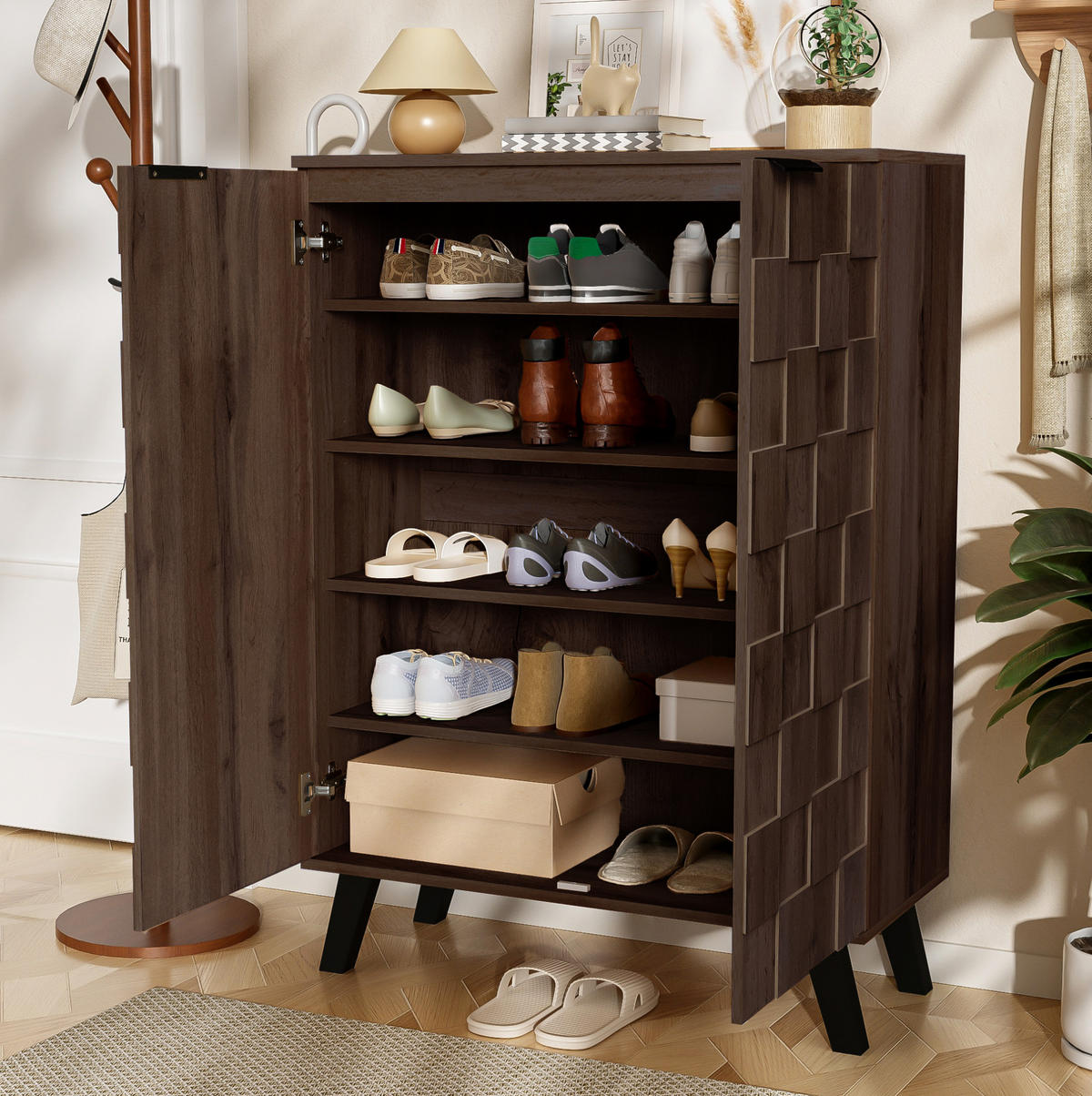 SCHUHSCHRANK aus Spanplatte 80 x 35,5 x 110cm in Naturfarben mit Soft-Close - Naturfarben, Holzwerkstoff (80/110/35.5cm) - Modfu