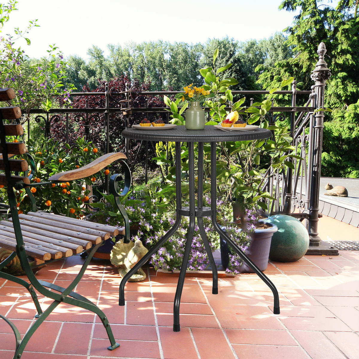 GARTENTISCH - Braun, Kunststoff/Metall (60/60/73cm) - Relaxdays