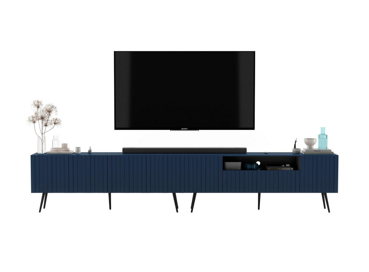 TV-LOWBOARD 2er-Set Elpis2 Marineblau mit goldenen Metallbeinen150 cm - Blau/Goldfarben, Holzwerkstoff (300/60.5/36.5cm) - Meble Lindner