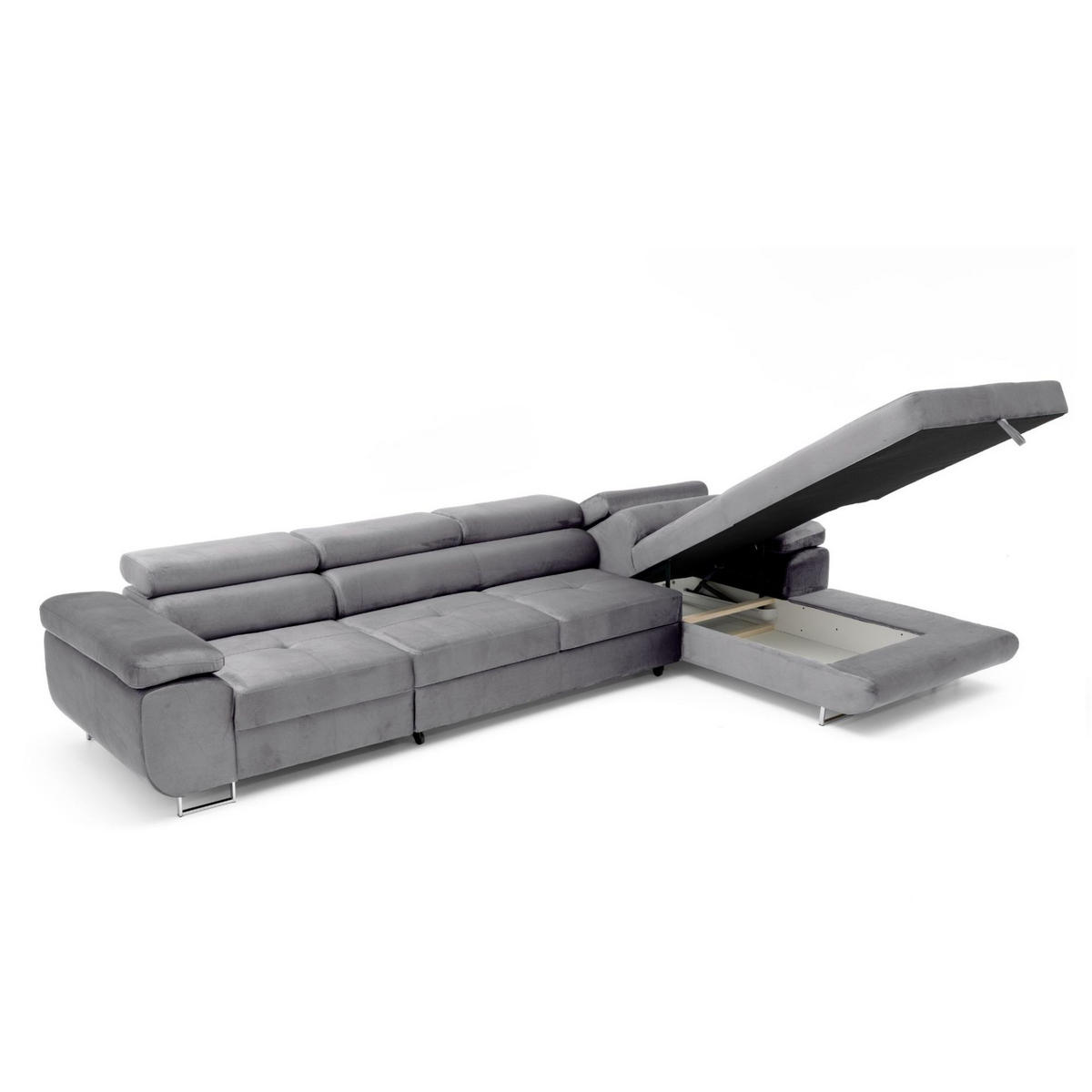 ECKSOFA ALONZO MAXI Rechts mit Schlaffunktion 125x195 Velours Grau - Silberfarben/Grau, Holz/Textil (203/350cm) - Muffo
