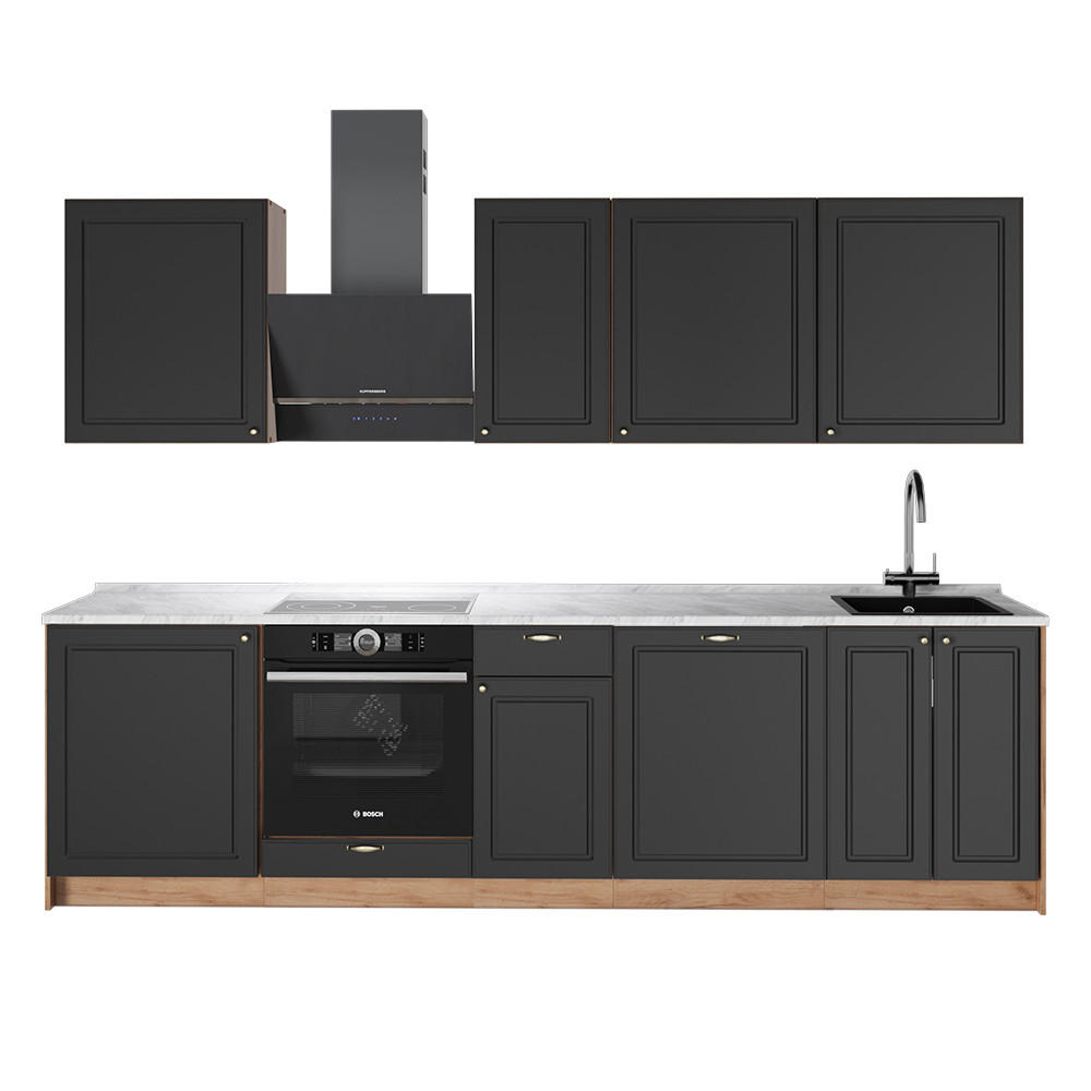 KUCHYNKA Fame-Line, Antracitovo-zlatý vidiecky dom/Dub Goldkraft, 280 cm, AP Marble - dub medový/antracitová, kompozitné drevo (280/82/60cm) - Vicco