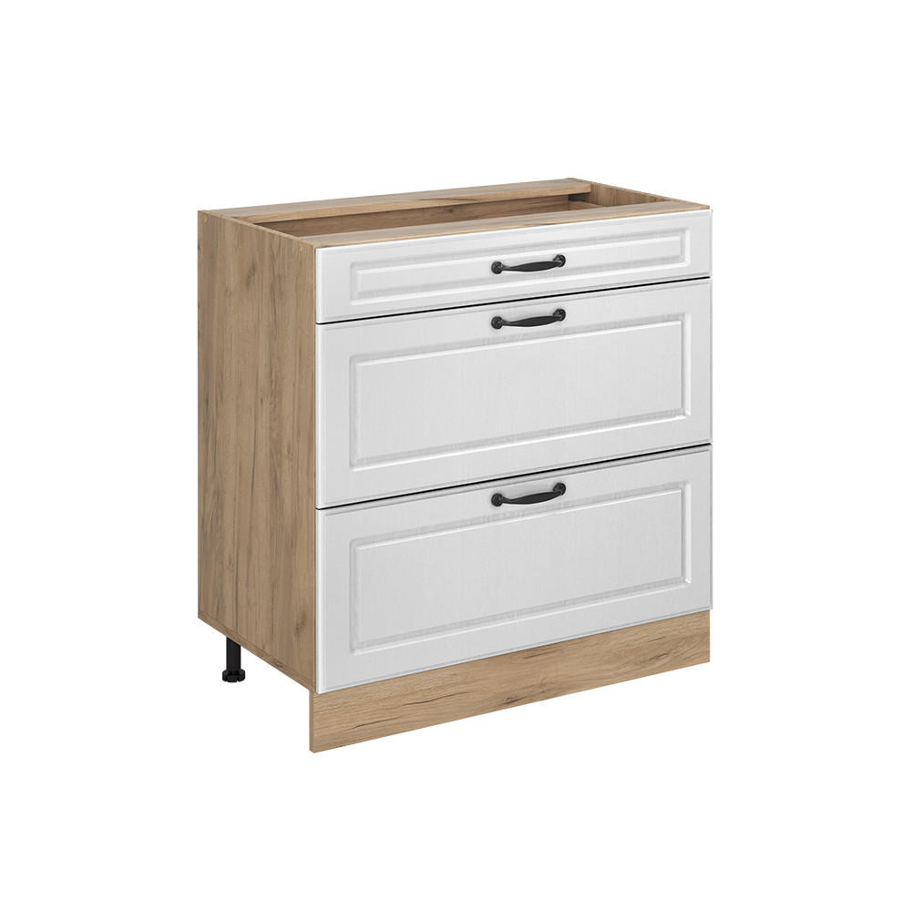 KUCHYNSKÁ SPODNÁ SKRINKA R-Line, Biely vidiecky dom/Dub Goldkraft, 80 cm s 3 zásuvkami bez pracovnej dosky - biela/farba duba, kompozitné drevo (80/81.6/46cm) - Vicco