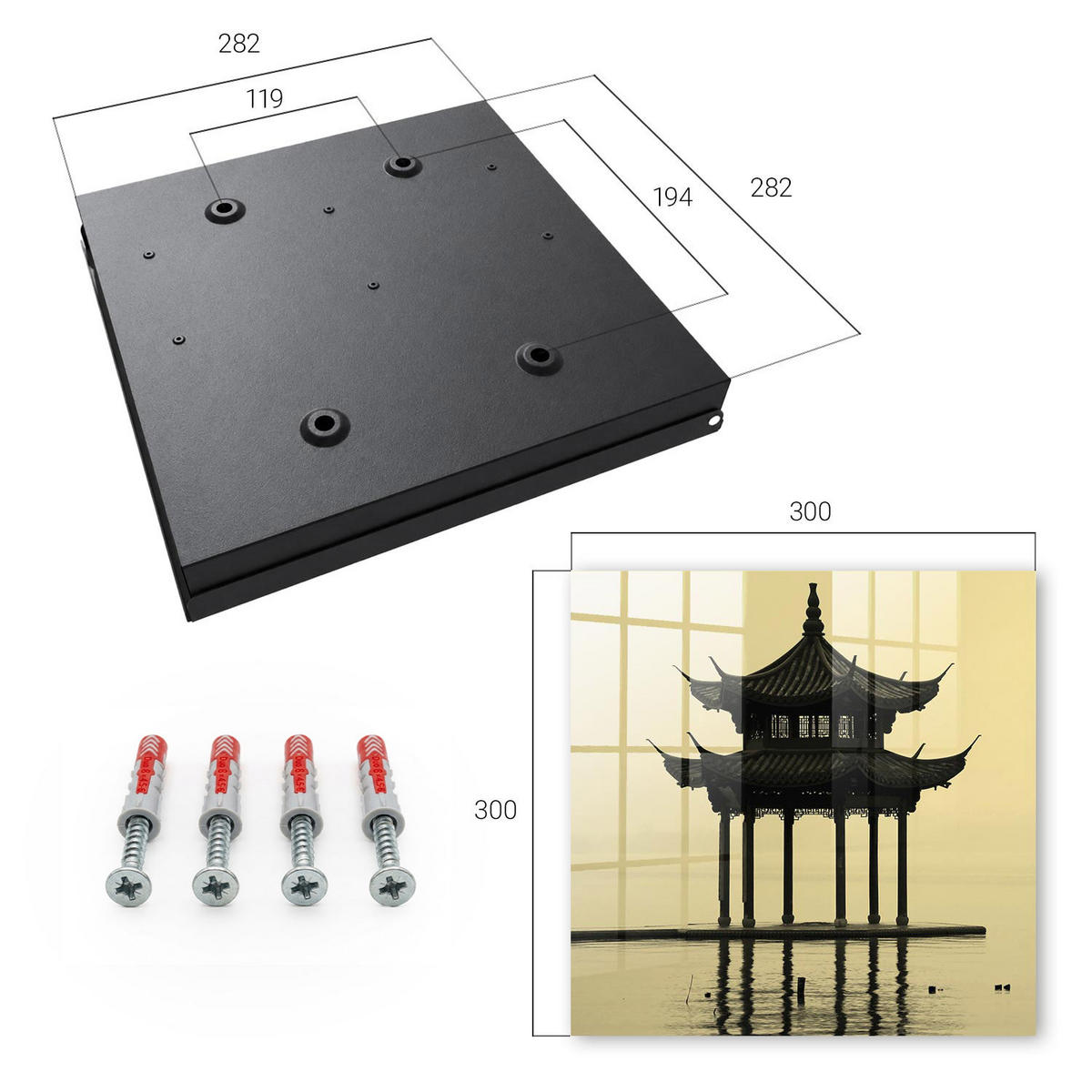 SCHLÜSSELBOX Schwarz 30x30 cm- Türöffnung nach rechts - Pavillon im Wasser - Gelb, Metall (30/30/5cm) - TULUP