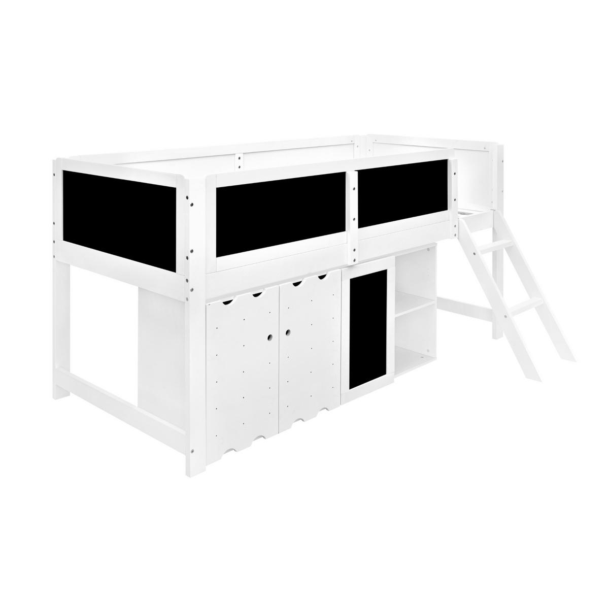 HOCHBETT 90/200 cm in Weiß mit Stauraumschrank und Kreidetafel - Weiß, Holzwerkstoff (90/200cm) - Flora Grace