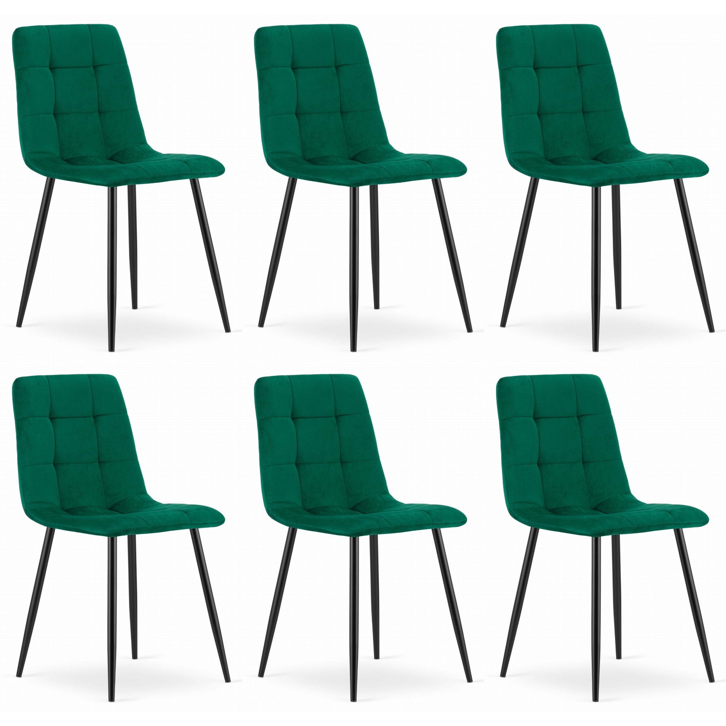 STUHL CETARA 6-er Set, Grün, mit Samtstoff gepolstert - Anthrazit, Textil/Metall (54/88/60cm) - Komodee