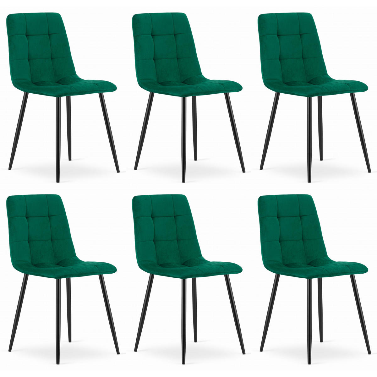 STUHL CETARA 6-er Set, Grün, mit Samtstoff gepolstert - Anthrazit, Textil/Metall (54/88/60cm) - Komodee