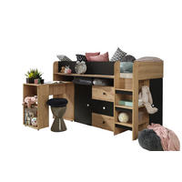 HOCHBETT Smart Artisan Eiche / schwarz 106 / 203 / 125cm Leiter rechts - Schwarz/Braun, Holz/Holzwerkstoff (90/200cm) - Feldmann-Wohnen