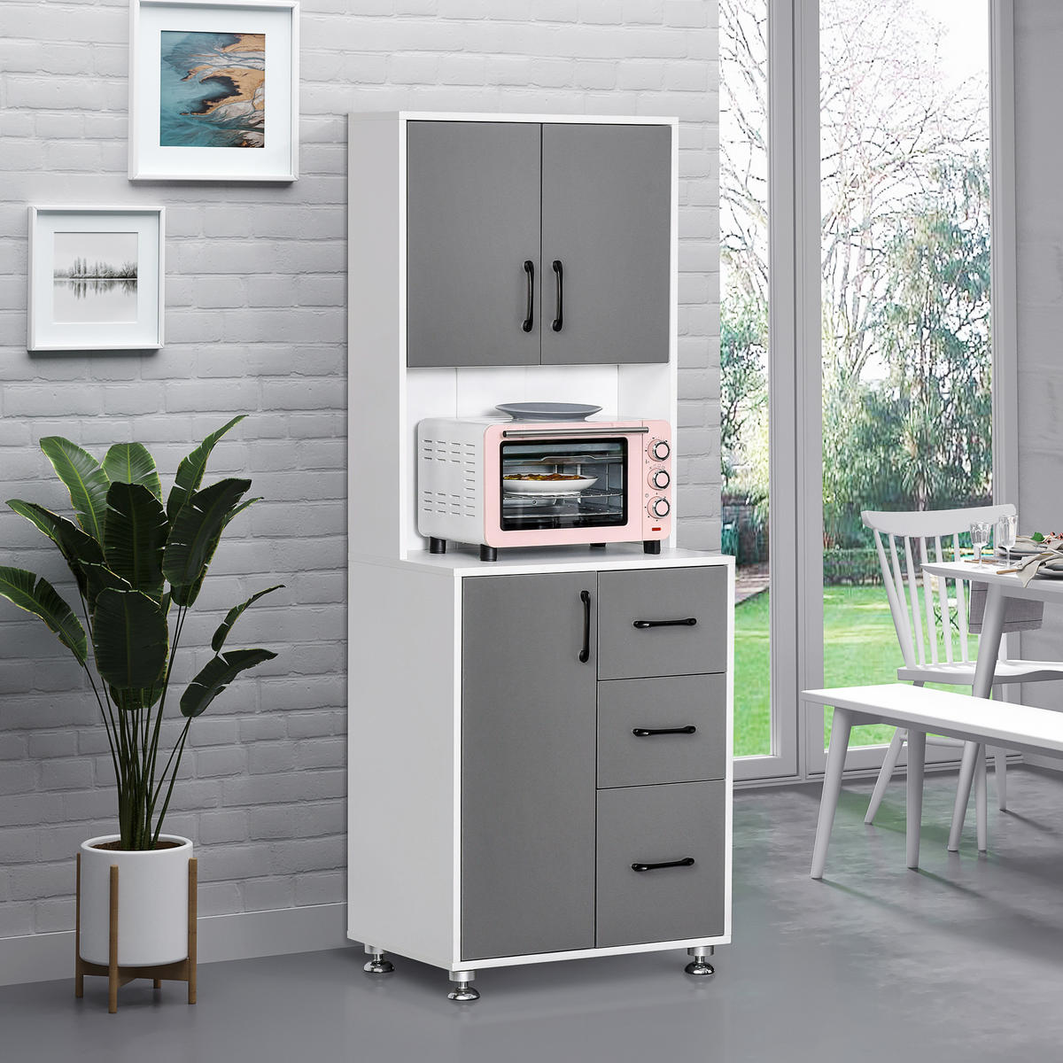 HIGHBOARD DE-10981 2+1 Türen Grau/Weiß - Grau, Holzwerkstoff (40/160/60cm) - ComfortXL