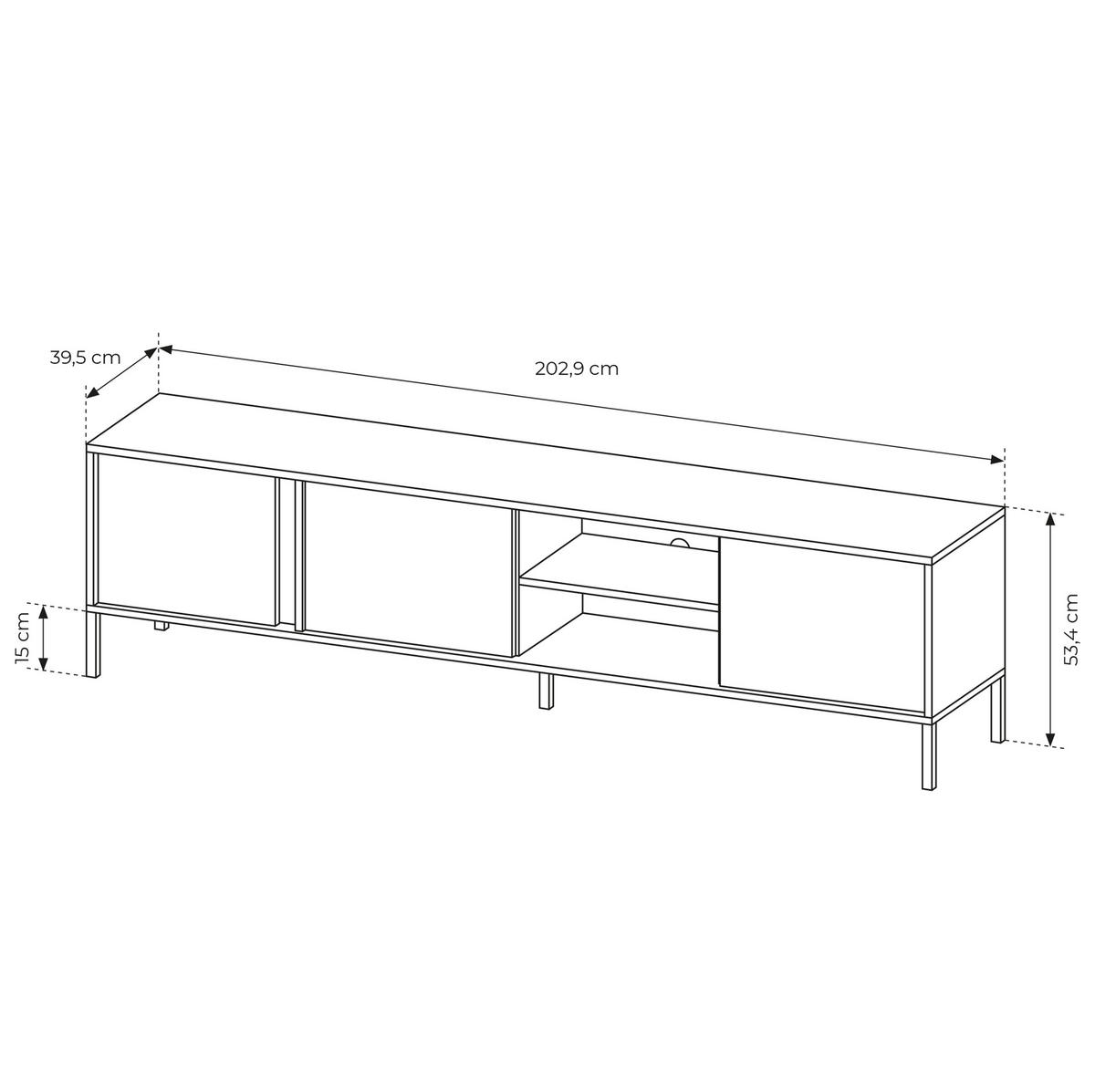 LOWBOARD DASTINO 202,9x39,5x53,4 cm mit 2 Türen Beige - Beige, Holzwerkstoff (202.9/53.4/39.5cm) - MASSENO