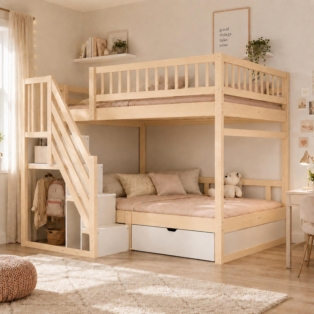 ETAGENBETT mit Stauraum 140x200 cm Massivholz Wood - Birnbaumfarben, Holz (140/200cm) - Meubliv