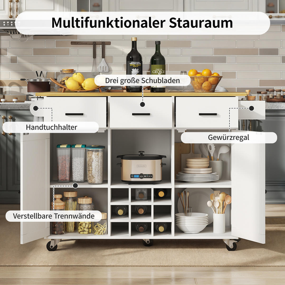 KÜCHENINSEL Weiß mit abnehmbarer Platte & Stauraum - Weiß, Holz (39.5/91.5/104cm) - SHOPENTRA