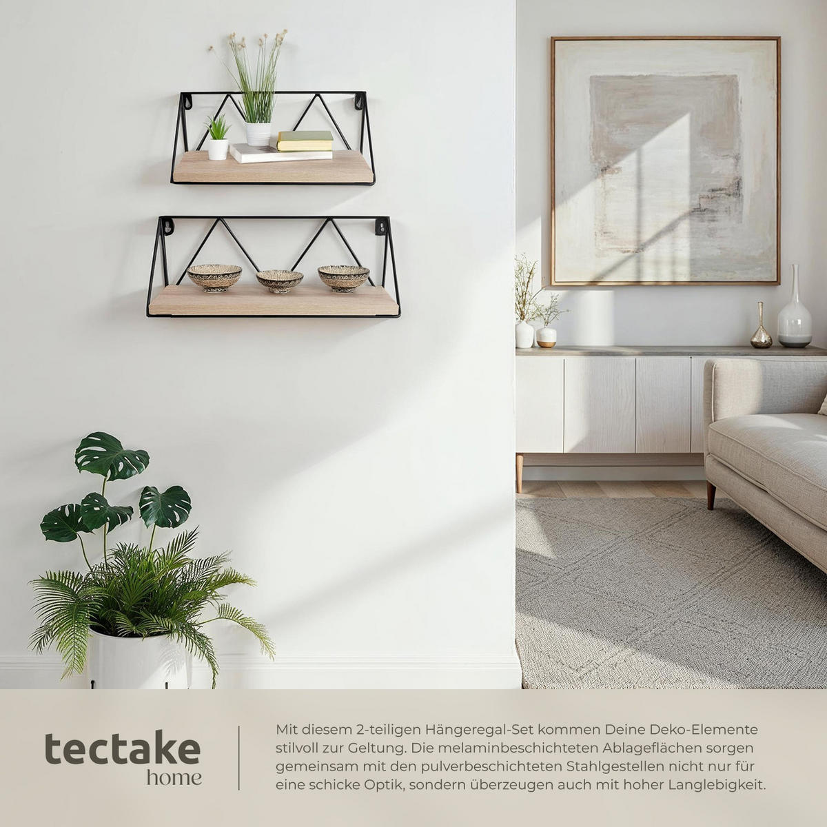 WANDREGAL 2er Set Rockport,Tiefe 13 cm,Industrial Holz hell, Eiche Sonoma - Naturfarben, Holzwerkstoff (13/14.5/41cm) - tectake