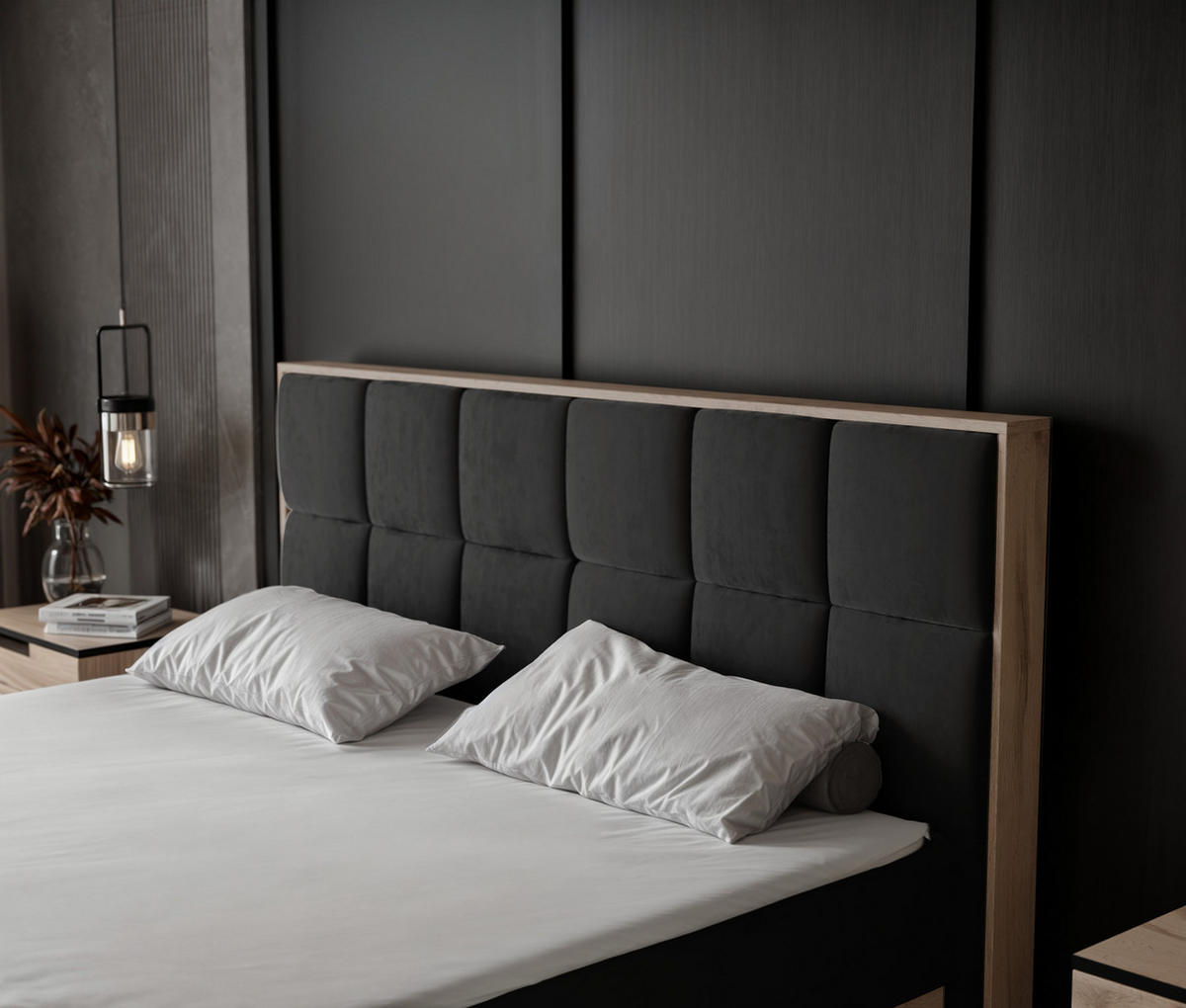 BOXBETT LAVIO II 180/200 cm, in Schwarz, mit Matratze und Topper - Schwarz, Holzwerkstoff/Textil (180/200cm) - Idohome