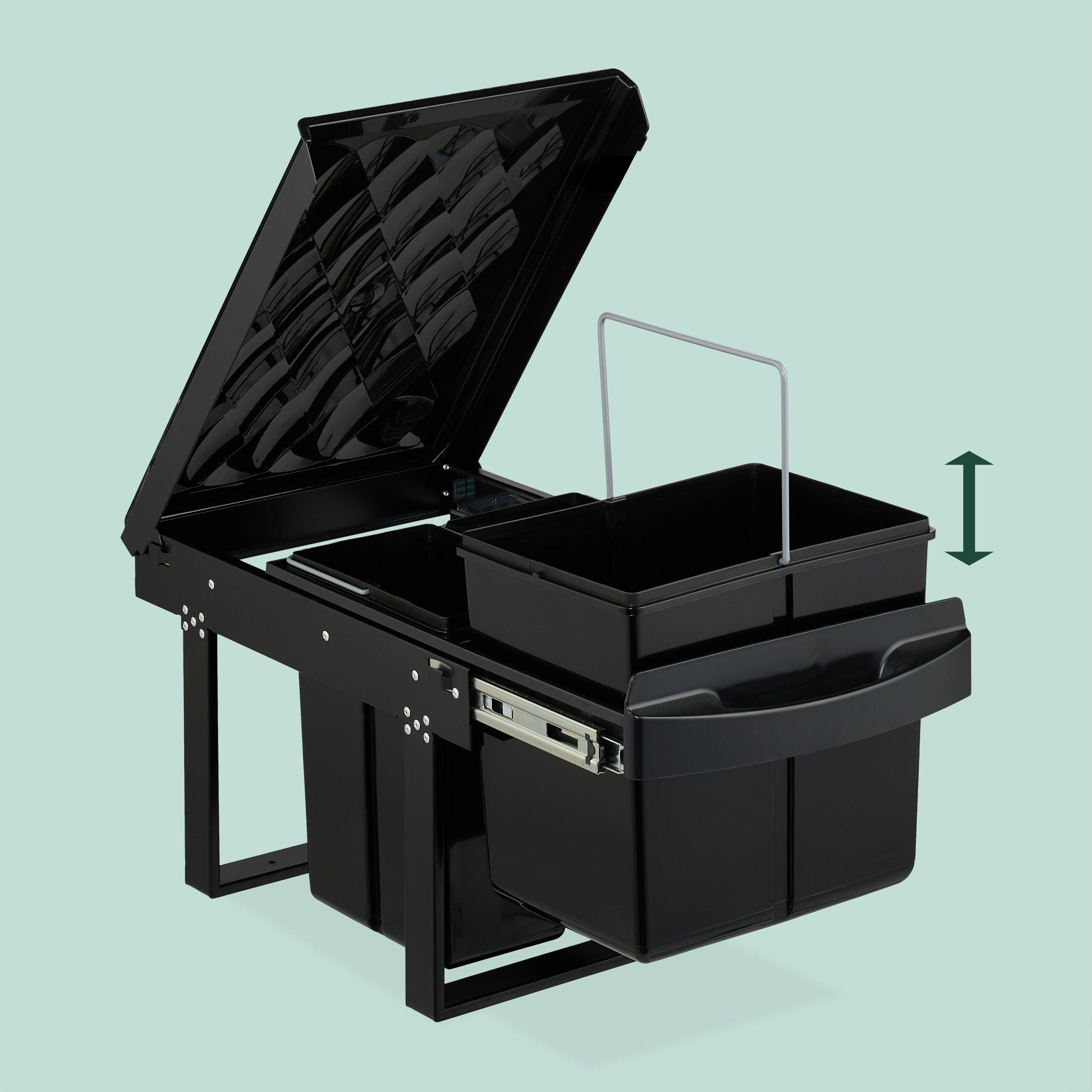 EINBAUMÜLLEIMER - Schwarz, Kunststoff/Metall (34/34.6/51.8cm) - Relaxdays