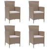 GARTENSTÜHLE mit Kissen 4 Stk. Poly Rattan Beige - Beige/Creme, Metall (61/88/60cm) - furnicato