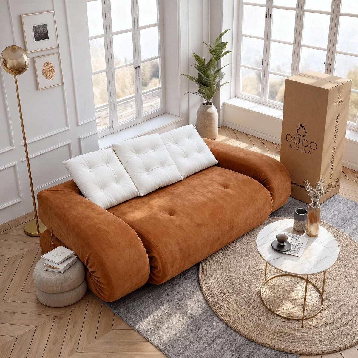 SCHLAFSOFA Okoa 2-Sitzer - Orange Weiß - Orange, Textil (160/60/120cm) - COCO Living
