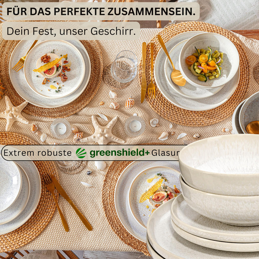 Thumbnail - Sänger Tafelservice, Creme, Stein, 12-teilig, Rund, 27.5x5x27.5 cm, kratzfest, Essen & Trinken, Geschirr, Geschirr-Sets,...