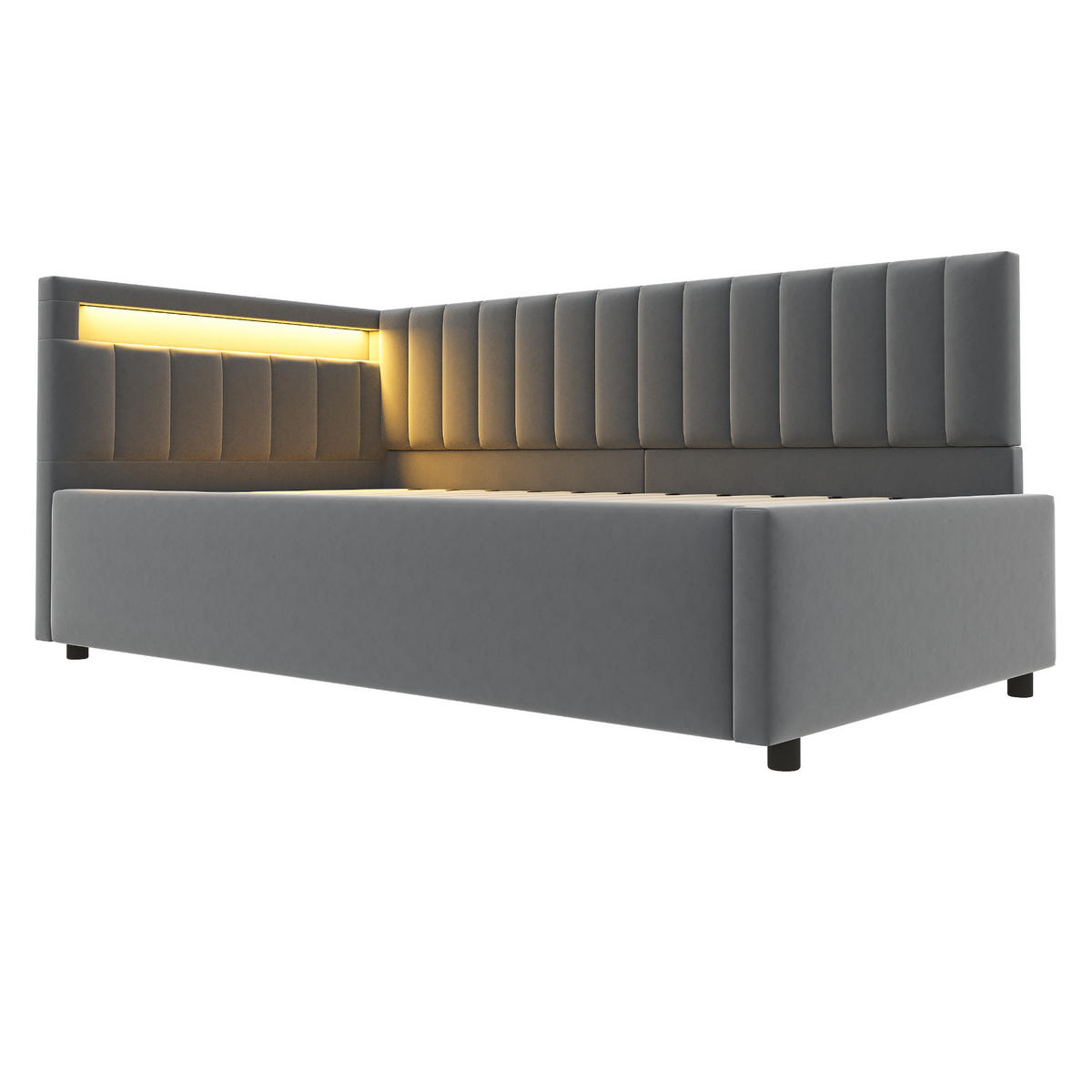 STAURRAUMBETT 90/200 cm DE-01966, in Dunkelgrau, mit LED, Hydraulik und Streifendesign - Dunkelgrau, Holzwerkstoff (90/200cm) - ComfortXL