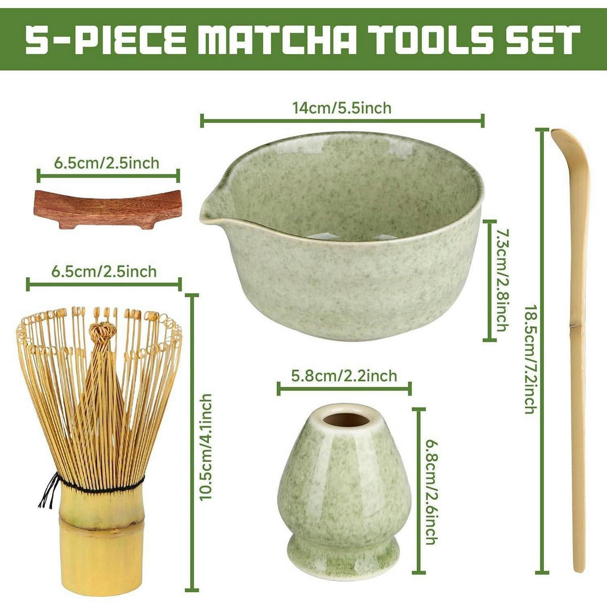 MATCHA Set 5-teiliges Set Keramik Bambus - Grün, Keramik (14/7.3/18.5cm)