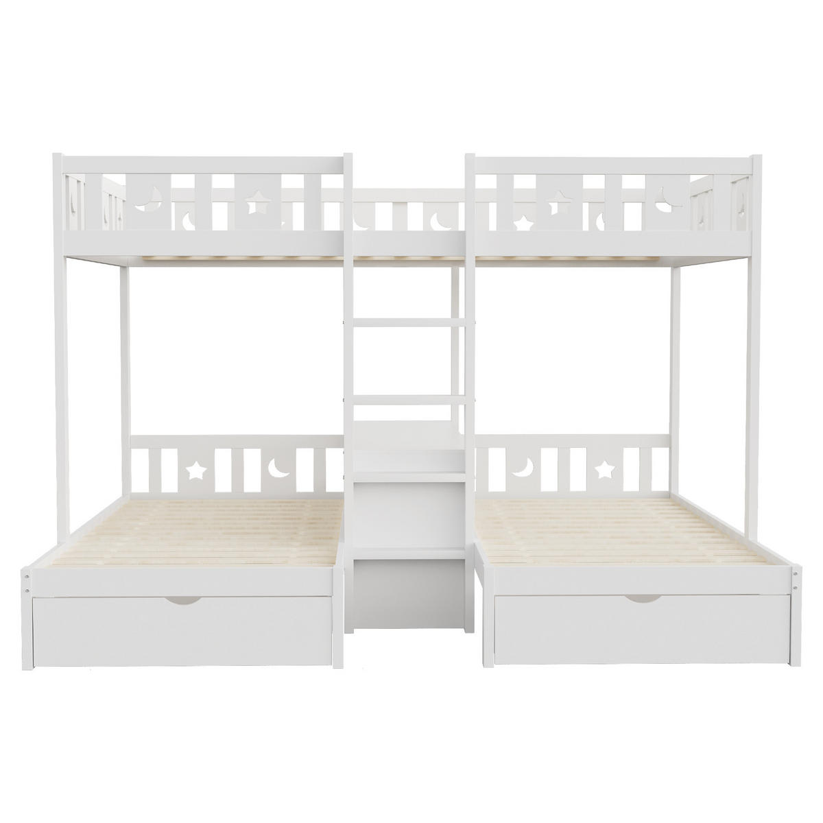 ETAGENBETT 90/200 cm & 140/200 cm mit Leiter, Stauraum und 2 Schubladen, Stern- und Monddesign, Weiß - Weiß, Holzwerkstoff (90/200cm) - Redom