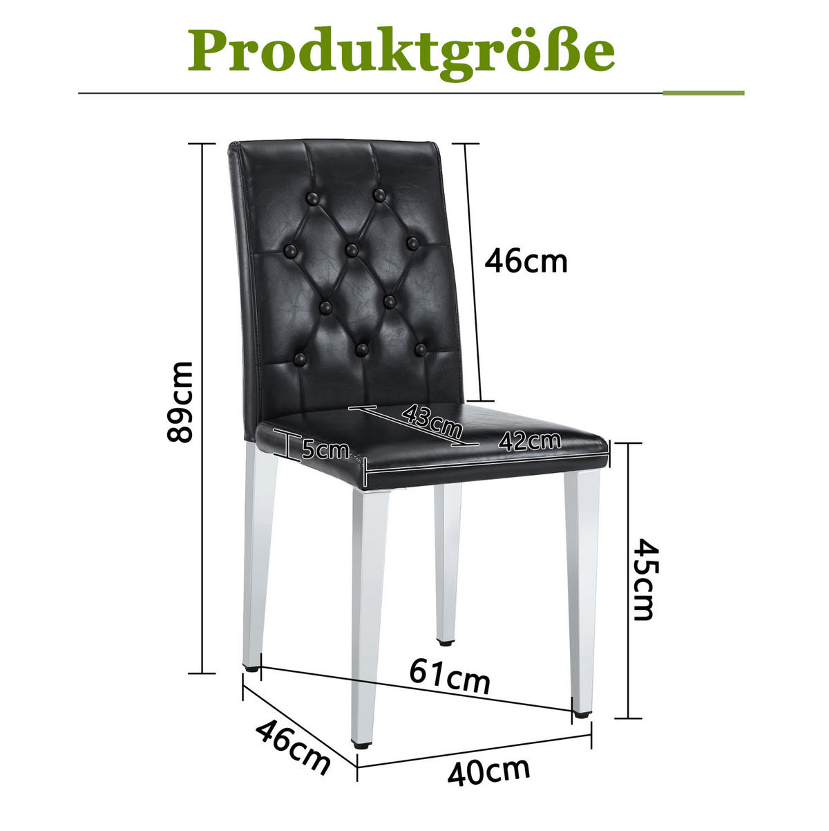 ESSZIMMERSTUHL 4er-Set mit Rautensteppung PU-Leder Schwarz Silber - Schwarz, Metall (46/89/42.2cm) - Meubliv