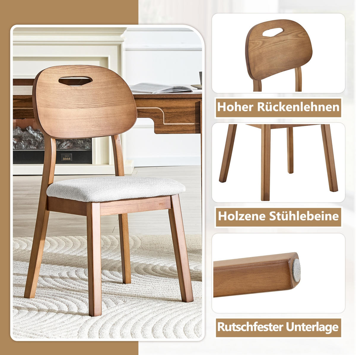 ESSZIMMERSTUHL 2er-Set mit Tragegriff Grau - Grau, Holz (44/88/50cm) - Meubliv