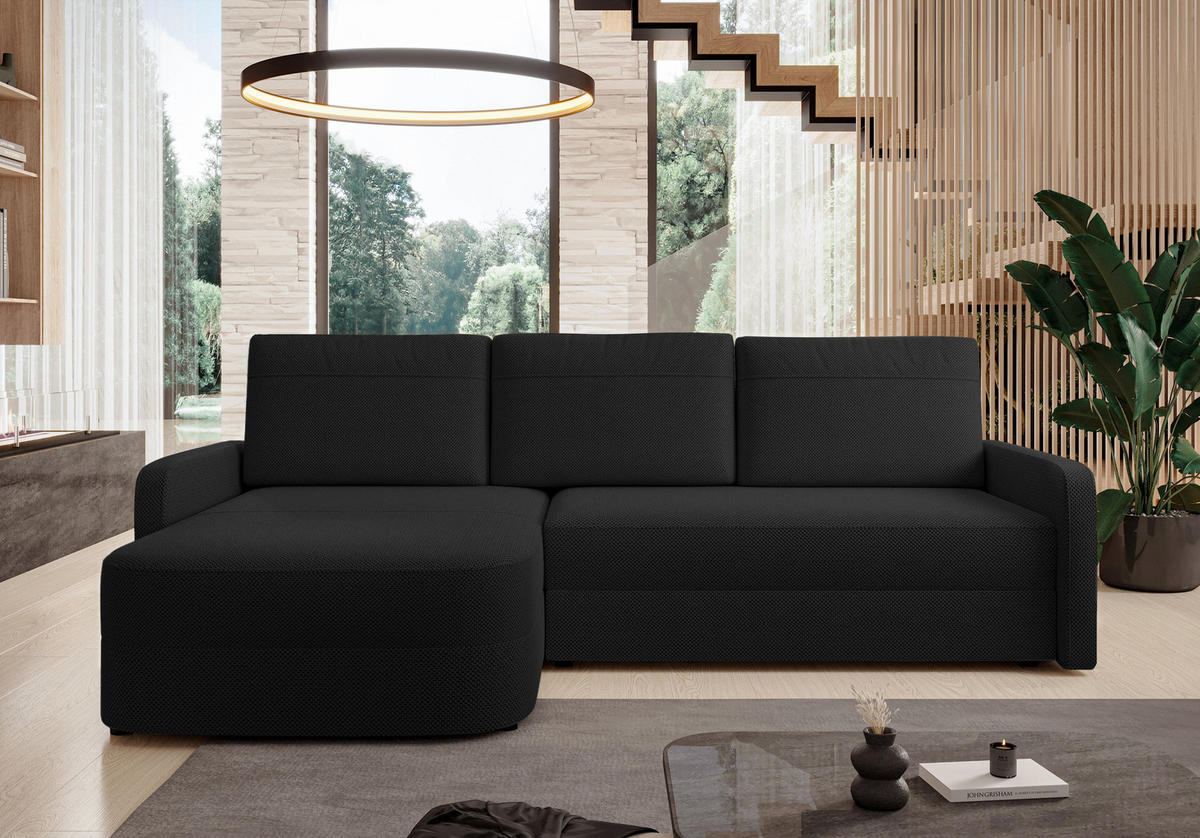 ECKSOFA L Form Nebbiolo Schwarz 250/170/88 cm – modernes Sofa fürs Wohnzimmer - Schwarz, Kunststoff/Textil (250/170cm) - AX Living