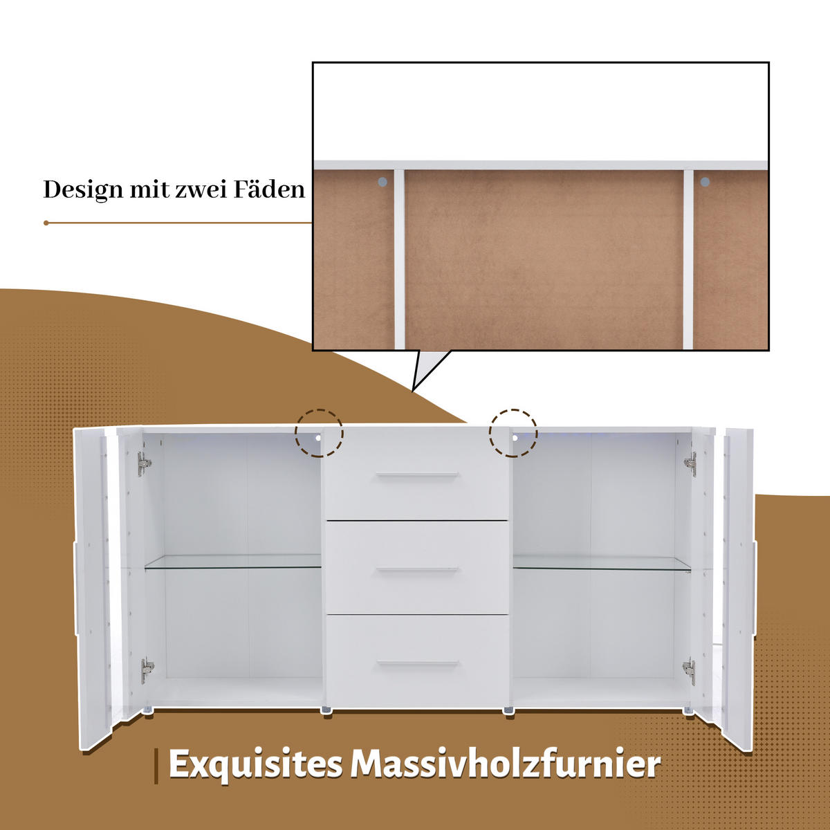 SIDEBOARD LED 140x35x70cm TV-Schrank Lowboard Stauraum - Weiß, Holzwerkstoff (35/70/140cm) - FLIEKS