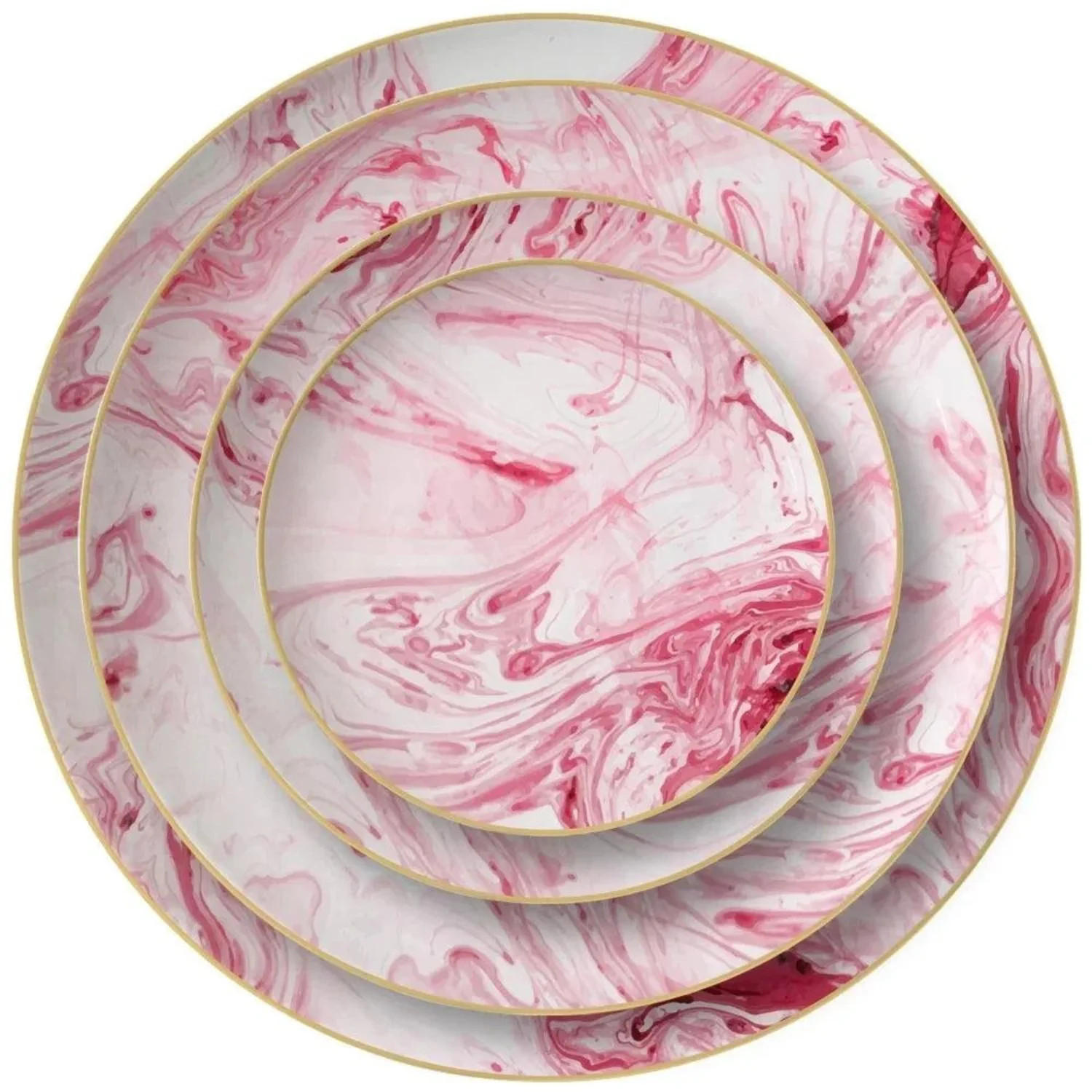TELLERSET Rosa Marmor Bone China Rosa Gold 4tlg Ø30 Ø27 Ø20 Ø16 cm - Pink/Goldfarben, Keramik (30/2/2cm) - Quality Elegance