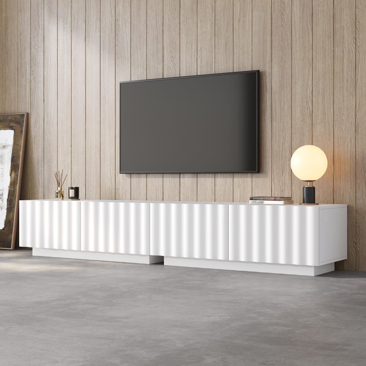 TV-SCHRANK Wellenfront Push-to-Open Stauraum modern - Weiß, Holzwerkstoff (40/35/200cm) - FLIEKS