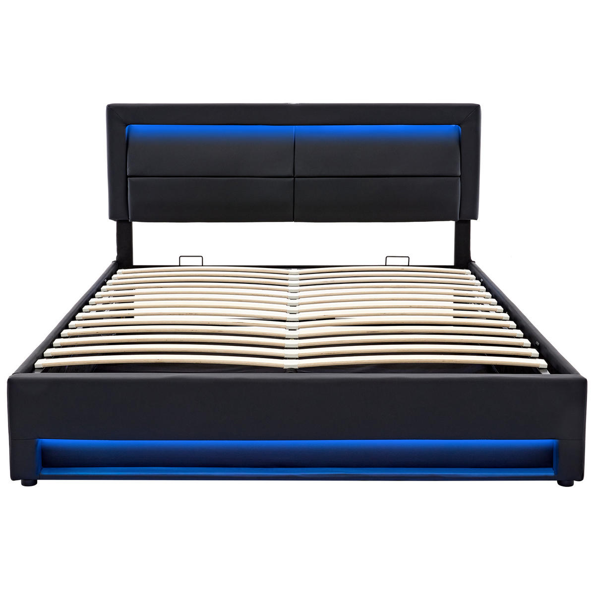 POLSTERBETT 140/200 cm mit LED-Beleuchtung, USB und Bettkasten in Schwarz - Schwarz, Kunststoff (140/200cm) - BEAOK