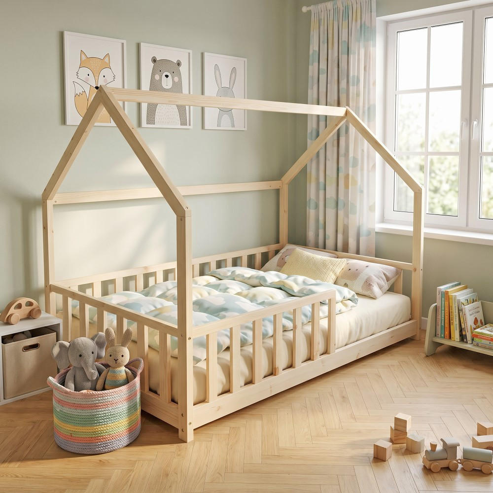 HAUSBETT KIWI mit Lattenrost/ Kinderbett 90x190 - Weiß - Naturfarben, Holz (90/190cm) - Weber Industries