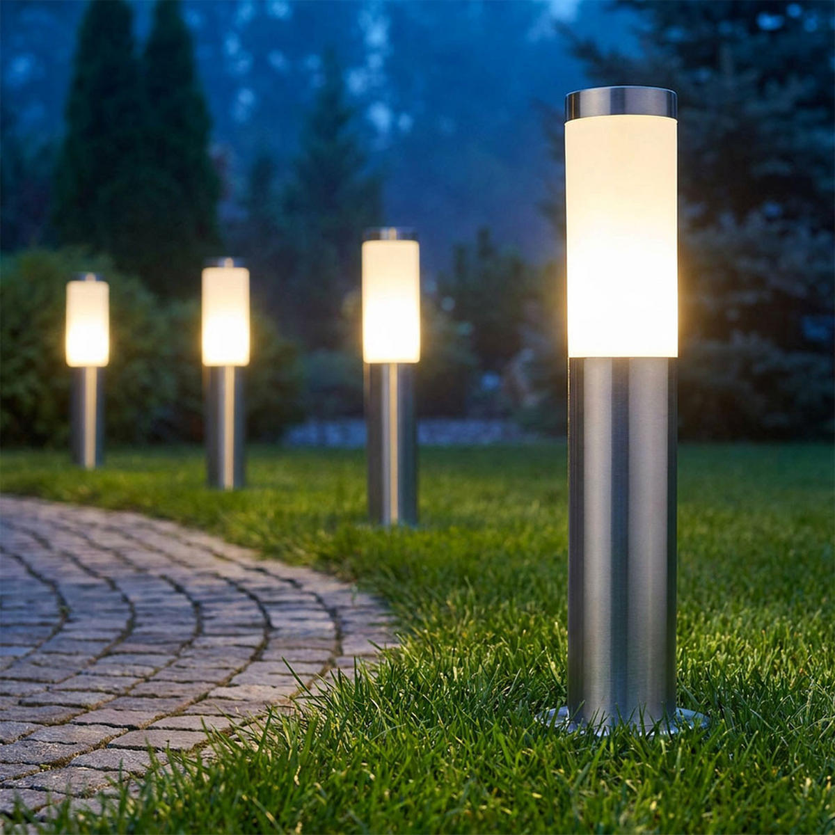 LED STEHLEUCHTE Edelstahl Silber 4er Set - Silberfarben, Metall (7.6/7.6/45cm) - Globo Lighting