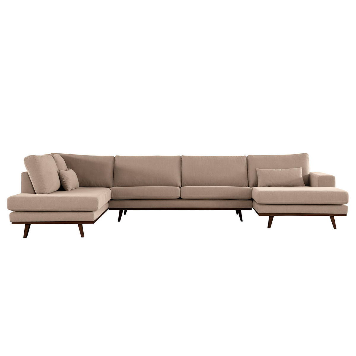 WOHNLANDSCHAFT mit Longchair - Taupe/Buchefarben, Textil (371/81/219cm) - home24