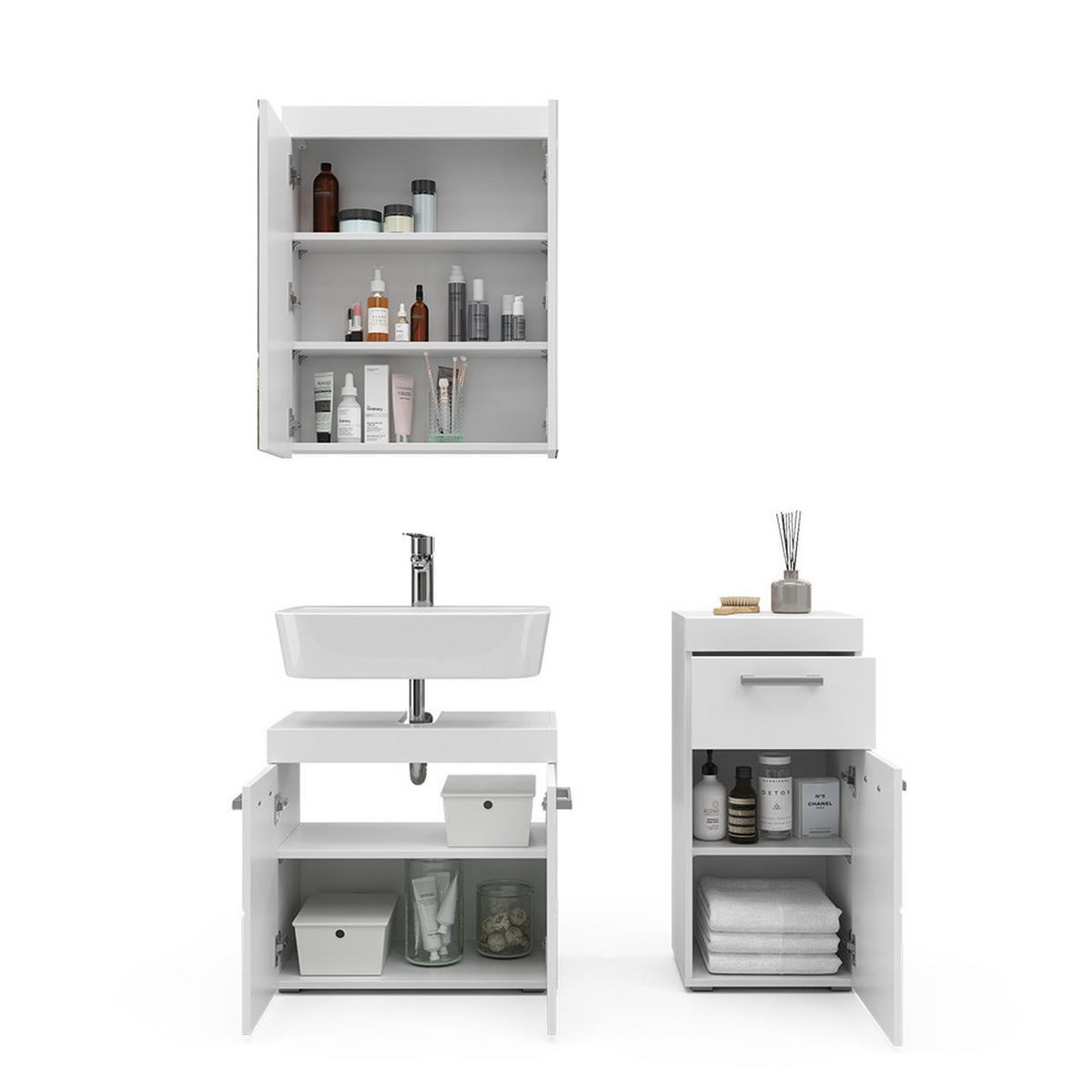 SADA NÁBYTKU DO KOUPELNY Luna Bílá - bílá, kompozitní dřevo (60/56/34cm) - Vicco