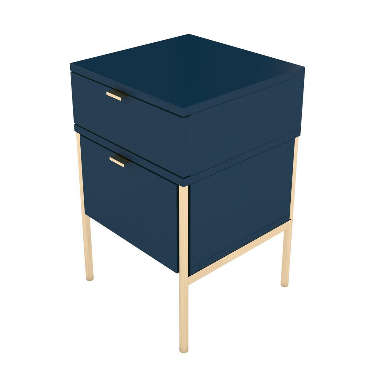 NACHTTISCH Polka, Marineblau, Goldene Details - Goldfarben/Dunkelblau, Holzwerkstoff/Metall (38/59/37cm) - Skandica