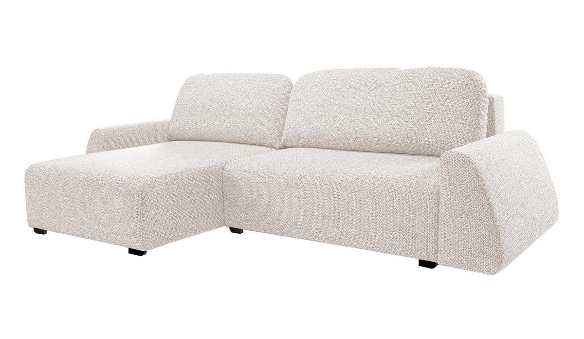 ECKSOFA ALMI mit Schlaffunktion, Bettkasten, Wellenfedern Komfortable Sitzpolsterung Elegantes Design Linke, 160x275 cm Beige - Beige, Holz/Textil (160/275cm) - DomoHome