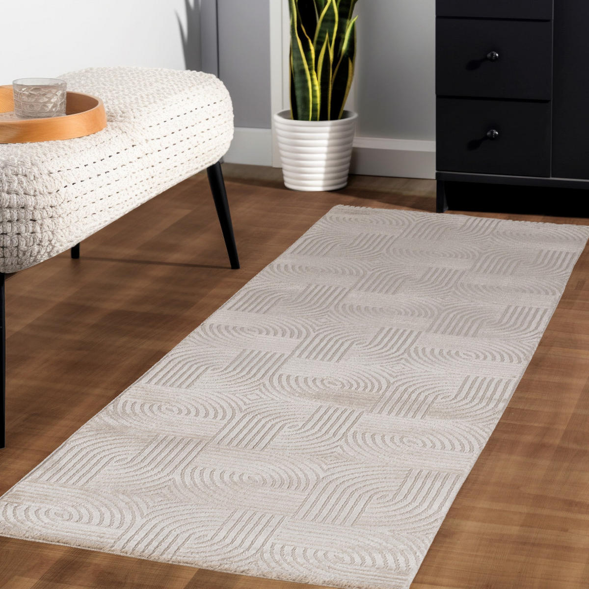 TEPPICH Waschbar Skulptural Modern Schlafzimmer Strapazierfähig Läufer Beige 80x250 cm Flur – ILLER - Beige, Textil (80/250cm) - KADIMA DESIGN